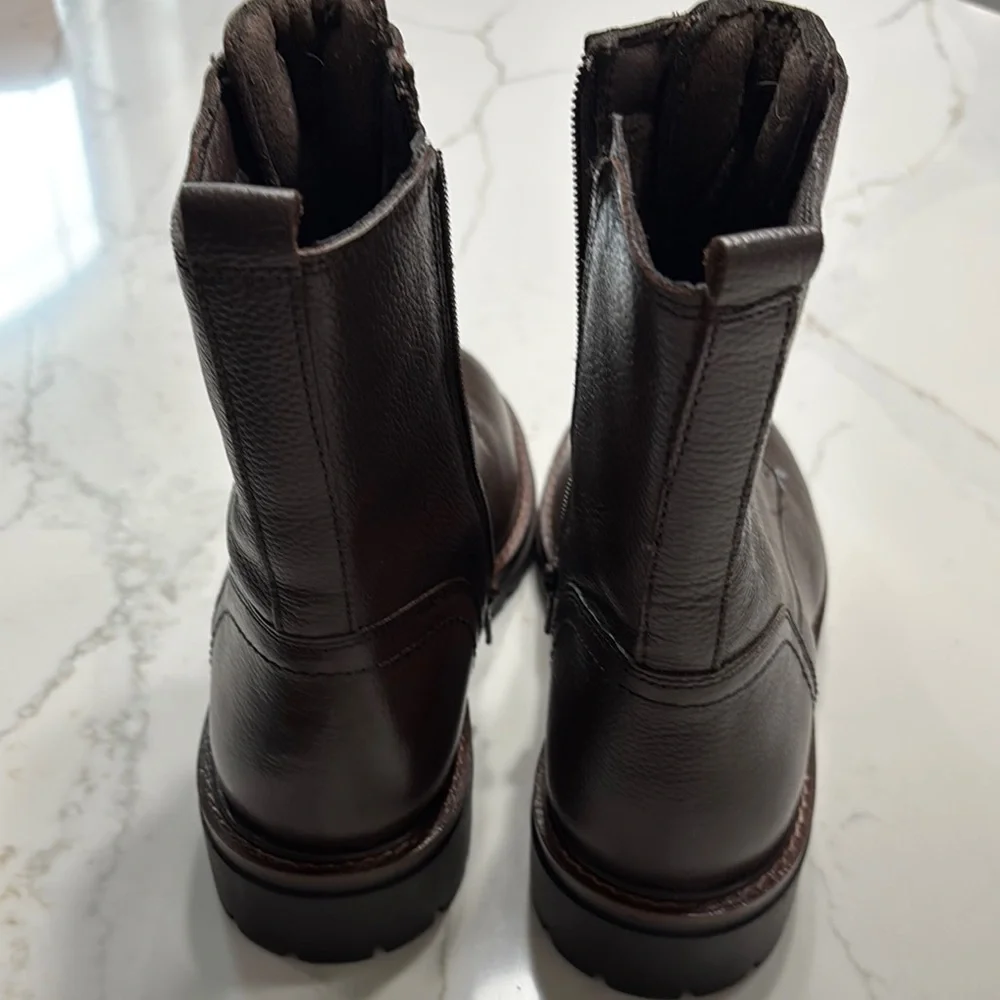 Brown Leather Ankle Boots with Elastic Panels